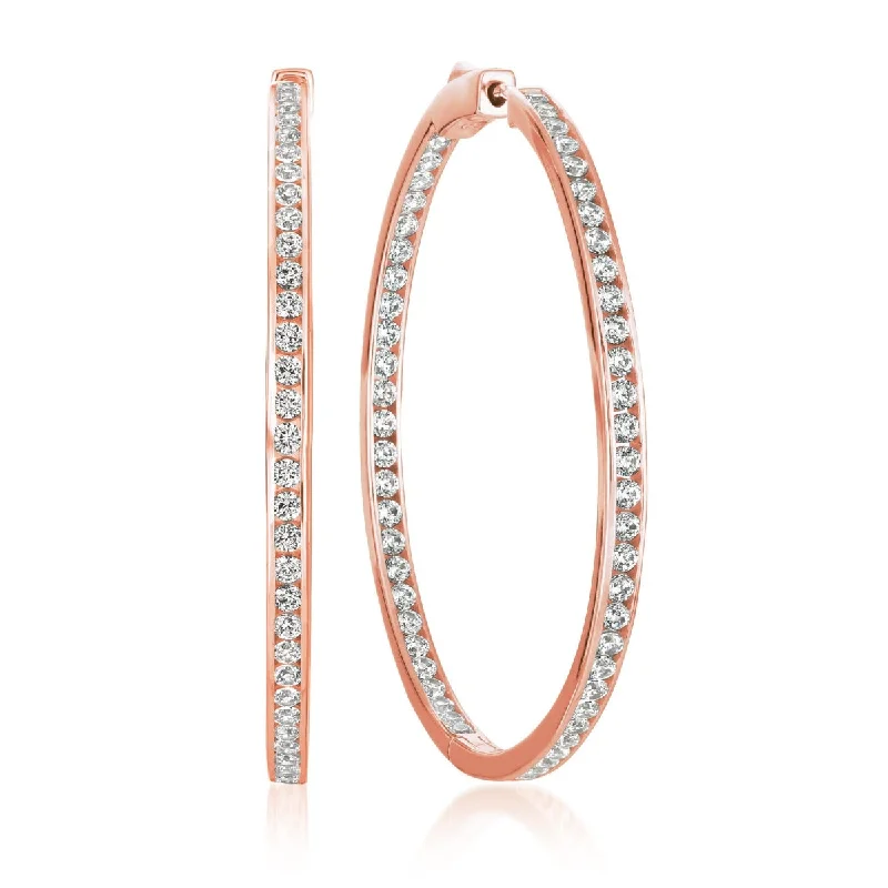 women everyday earrings -Crislu 18KT Rose Gold Plated Sterling Silver Cubic Zirconia In & Out Hoop Earrings