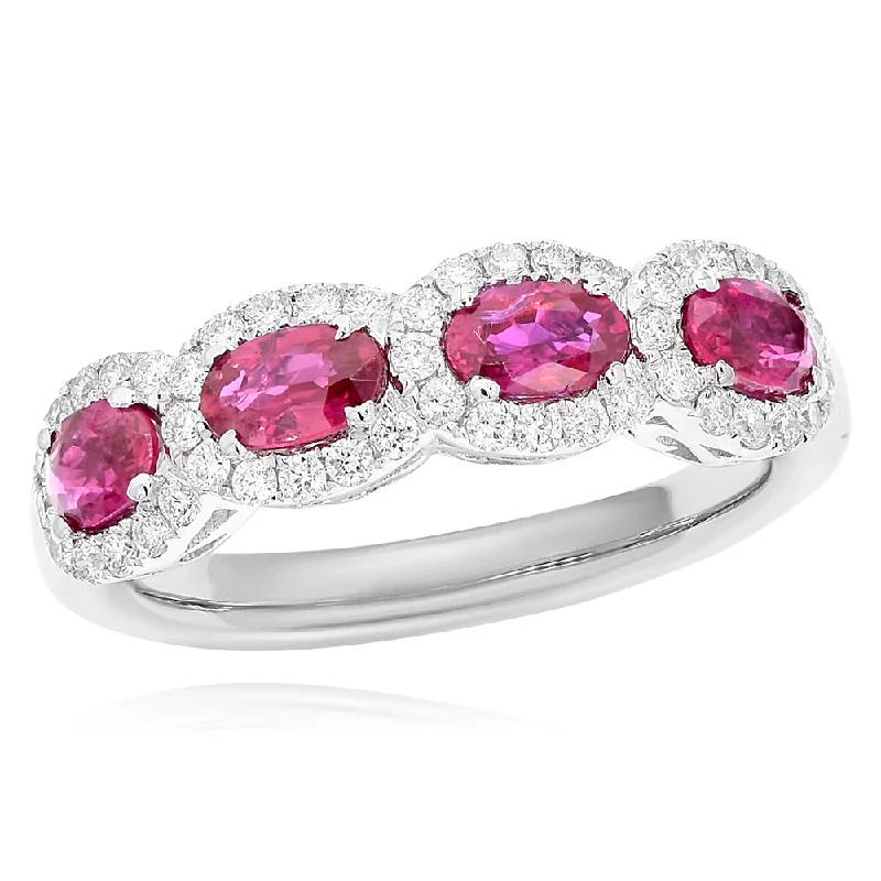 women diamond solitaire wedding rings -18K WG RING , DIAMOND 0.39CT RUBY 1.06CT, 5.20 GM, 50ST