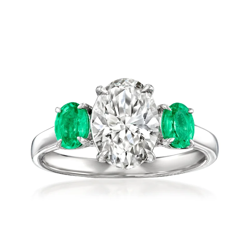 women engagement rings with diamonds -Ross-Simons Lab-Grown Diamond Ring With . Emeralds in 14kt White Gold