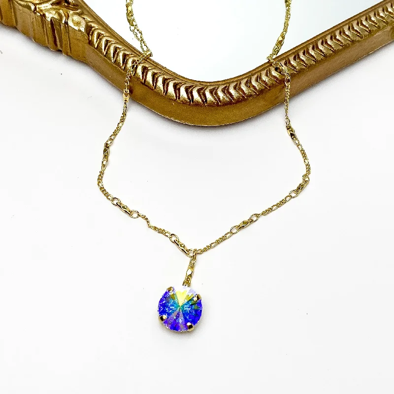 women wedding necklaces -Sorrelli | Nadine Long Crystal Pendant Necklace in Bright Gold Tone and Aurora Borealis