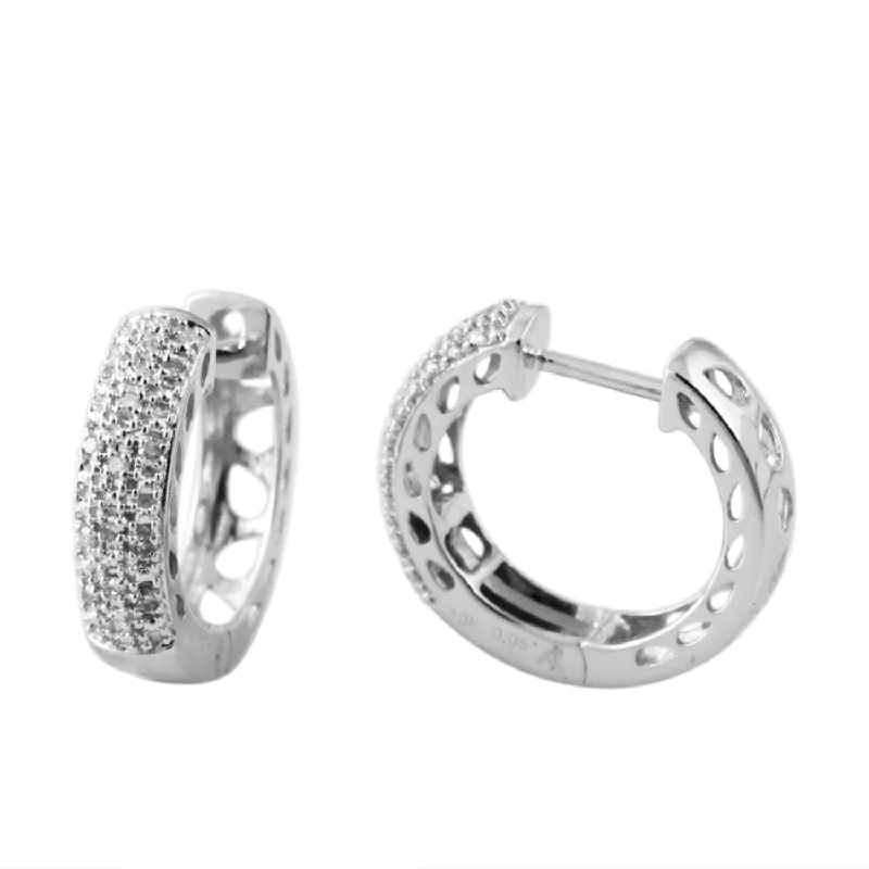 women oversized earrings -1/10 CTW Diamond Hoop Earrings in 10KT White Gold