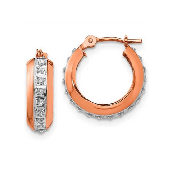 women luxury hoop earrings -Diamond Fascination 14KT Rose Gold 14MM Diamond Accent Hoop Earrings