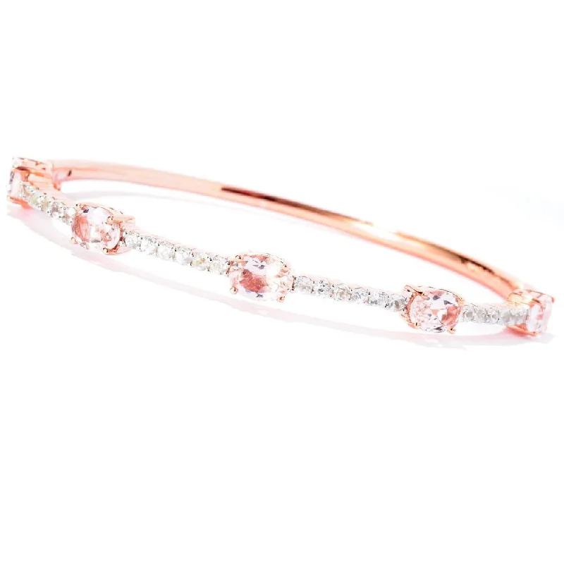 women minimalist bracelets -18k Rose Gold over Sterling Silver Morganite and Natural White Zircon Bangle Bracelet