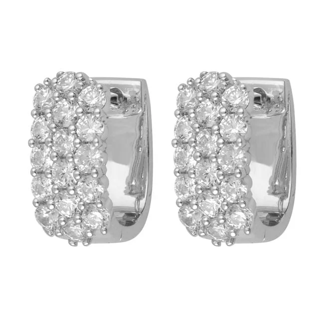 women sparkling gold earrings -1 CTW Diamond Huggie Earrings in 14KT White Gold