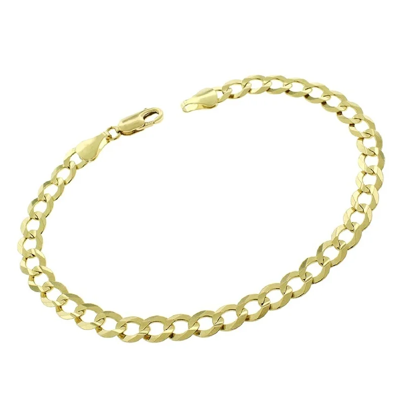 women bold bangles -14K Yellow Gold 5.5MM Solid Cuban Curb Link Diamond-Cut Pave Bracelet 8.5", Gold Bracelet for Men & Women, 100% Real 14K Gold