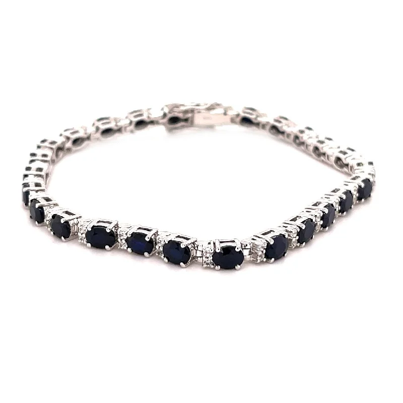 women personalized bangles -925 Sterling Silver Diffusion Blue Sapphire and White Zircon Tennis Bracelet