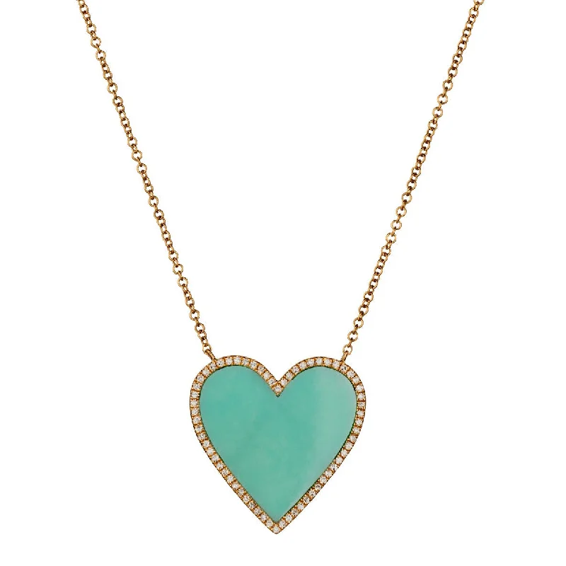 women luxury designer necklaces -TURQUOISE & DIAMOND HEART NECKLACE