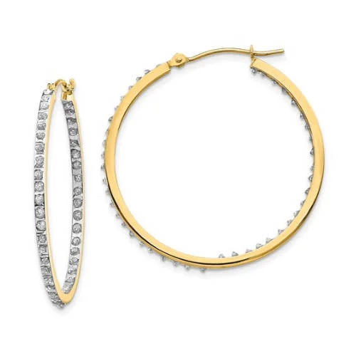 women chandelier earrings -Diamond Fascination 14KT Yellow Gold 33MM Diamond Accent Hoop Earrings