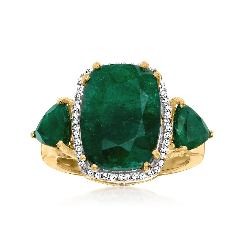 women floral engagement rings -Ross-Simons Emerald and . Diamond Ring in 18kt Gold Over Sterling