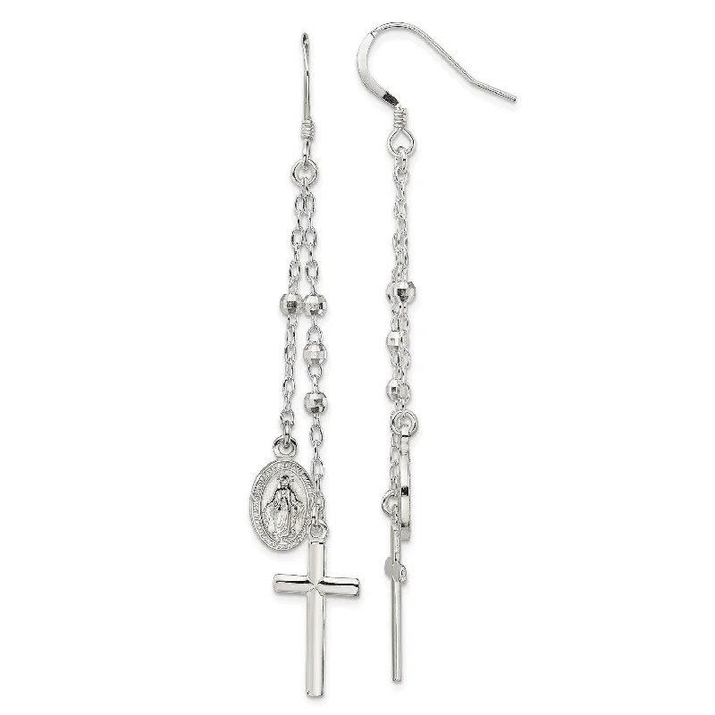 women bridal earrings -Sterling Silver Drop & Dangle Cross Earrings