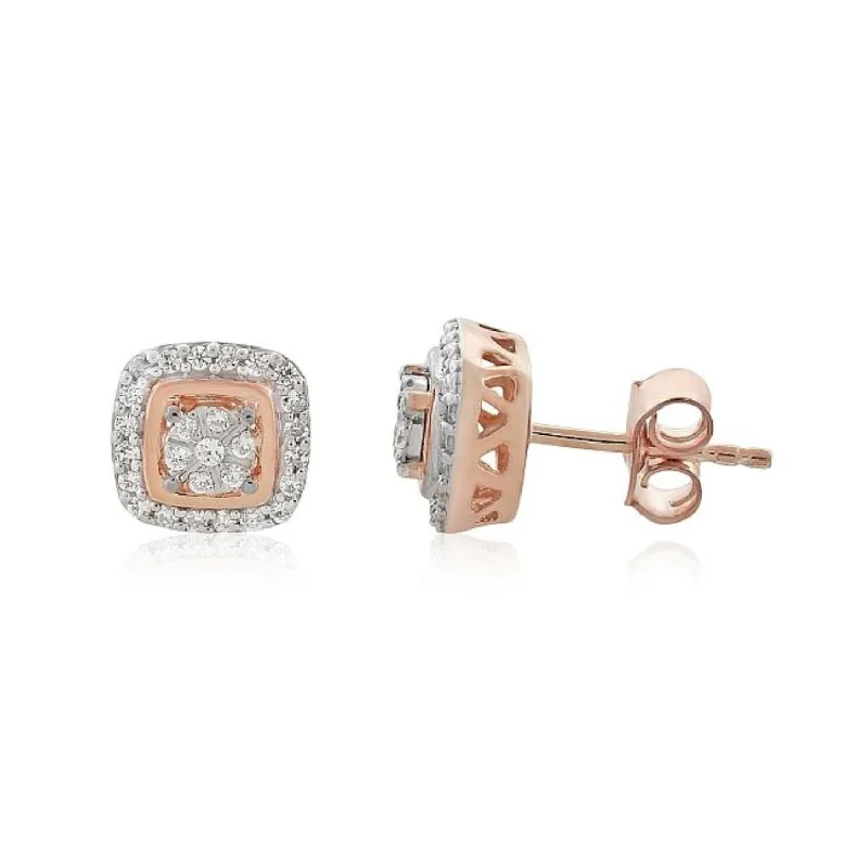 women luxury diamond earrings -1/4 CTW Diamond Halo Stud Earrings in 10KT Rose Gold