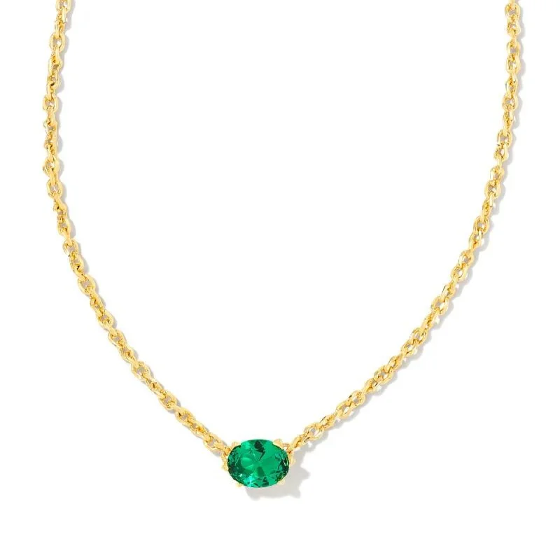 women elegant pendant necklaces -Kendra Scott | Cailin Gold Pendant Necklace in Green Crystal