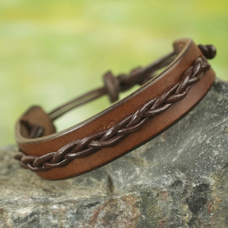 women stackable bangles -Handmade Men's Leather 'Simple Twist in Brown' Bracelet (Ghana)