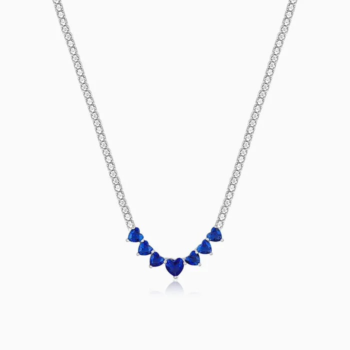 women wedding necklaces -Silver Blue Heart Necklace