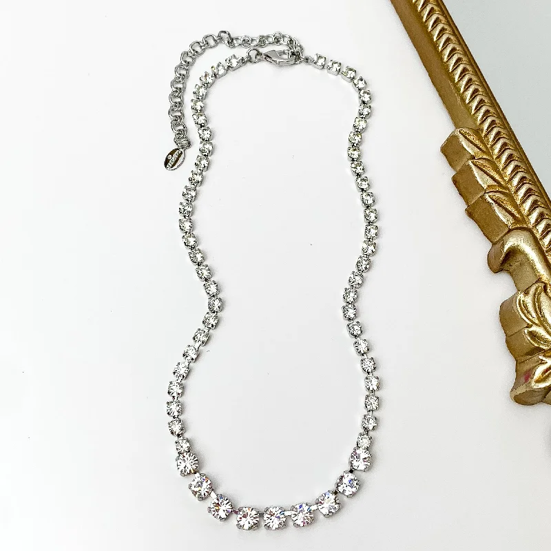 women crystal necklaces -Sorrelli | Audrianna Crystal Tennis Necklace in Palladium Silver Tone and Clear