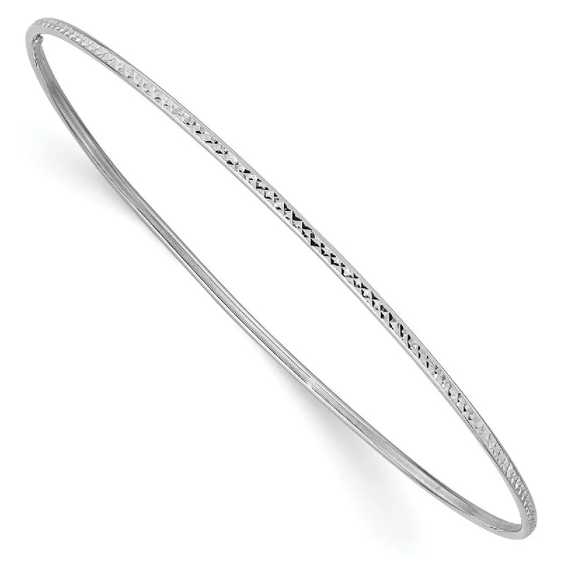 women vintage bangles -Curata 14k White Gold 8" 1.5" Textured Thin Slip-on Stackable Bangle Bracelet