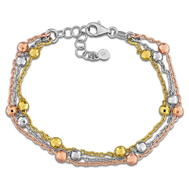 women bangles -Miadora Triple Row Facetted Bead Curb Link Bracelet Three-Tone Sterling Silver