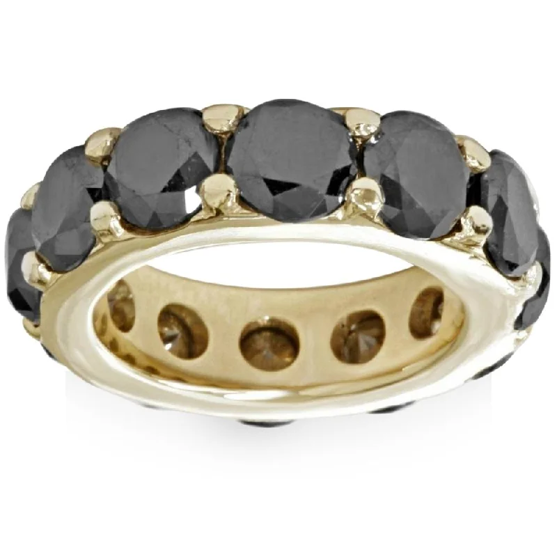 women elegant engagement rings -12 1/2ct Black Diamond Eternity Ring 14K Yellow Gold