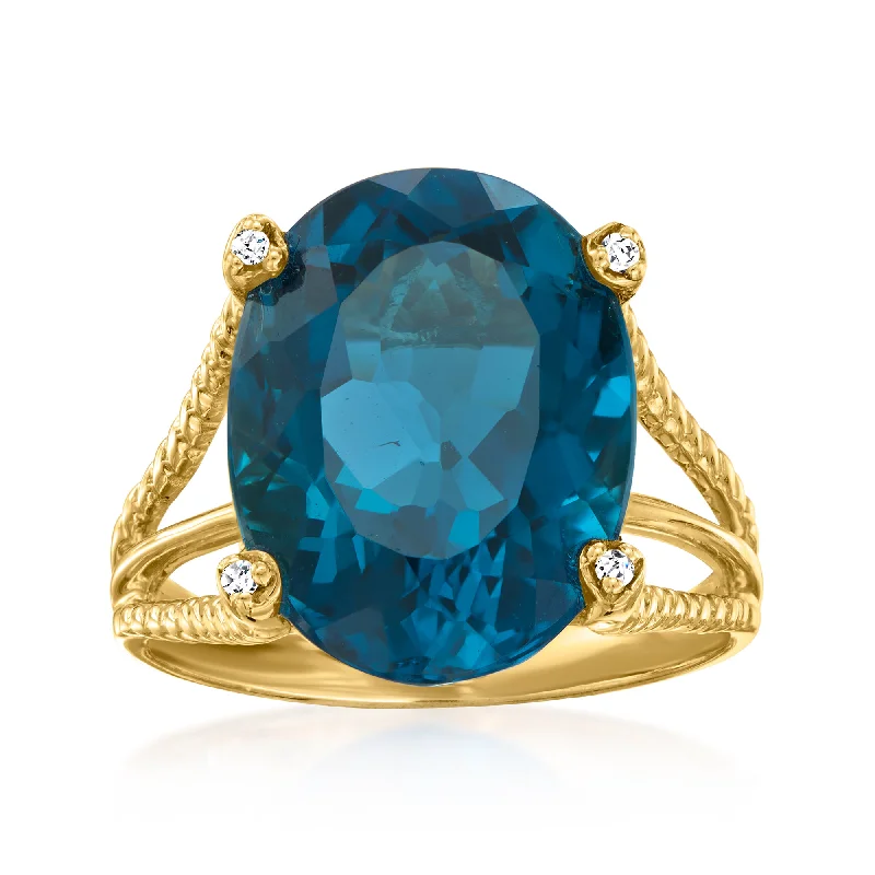 women emerald-cut engagement rings -Ross-Simons London Blue Topaz Ring With Diamond Accents in 18kt Gold Over Sterling