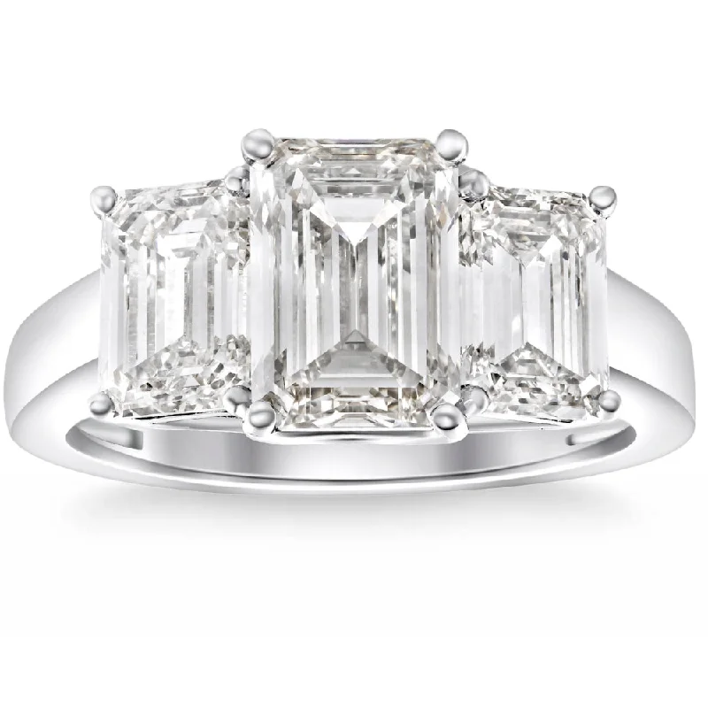 women vintage engagement ring sets -3.55Ct TW Emerald Cut Three Stone Engagement Ring 14k White Gold Lab Grown