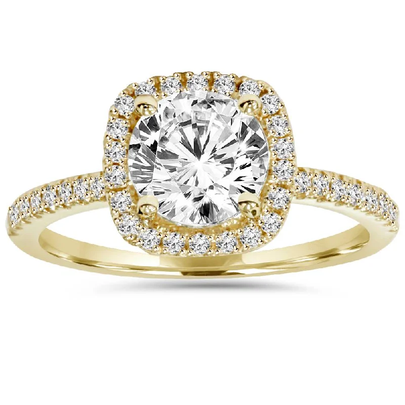 women diamond engagement rings -2.60ct Cushion Halo Diamond Engagement Ring 14k Yellow Gold Lab Grown