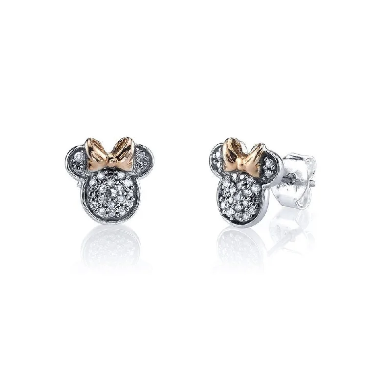 women everyday earrings -Disney 14KT Rose Gold Plated Sterling Silver and Cubic Zirconia Stud Minnie Mouse Earrings