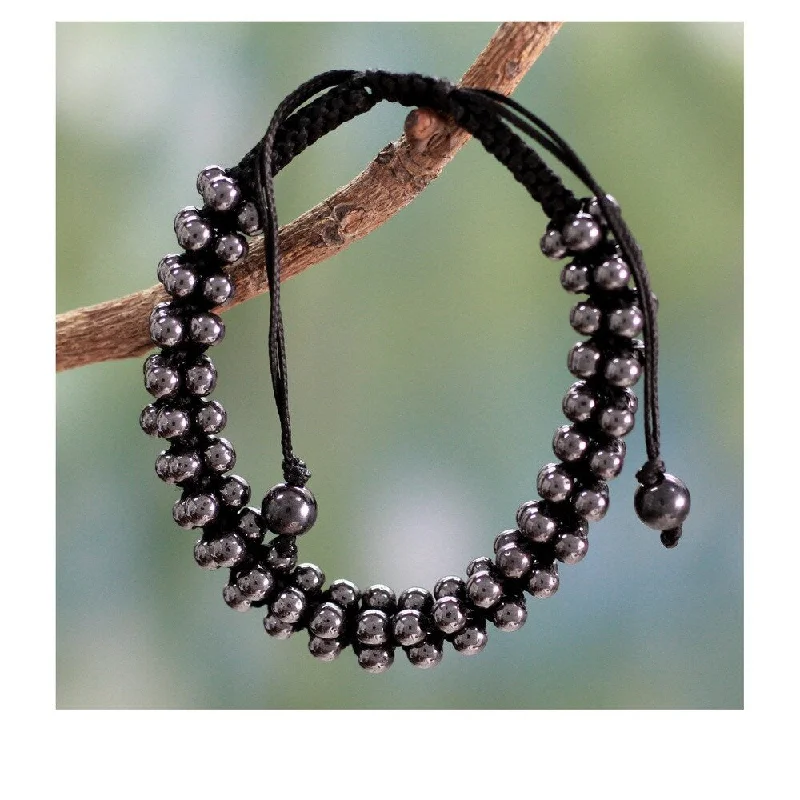 women leather bracelets -Handmade Hematite Tranquil Night Bracelet (India)